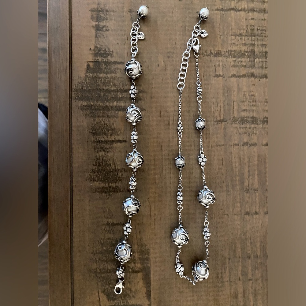 Brighton fashionable silver and pearl necklace and bracelet set